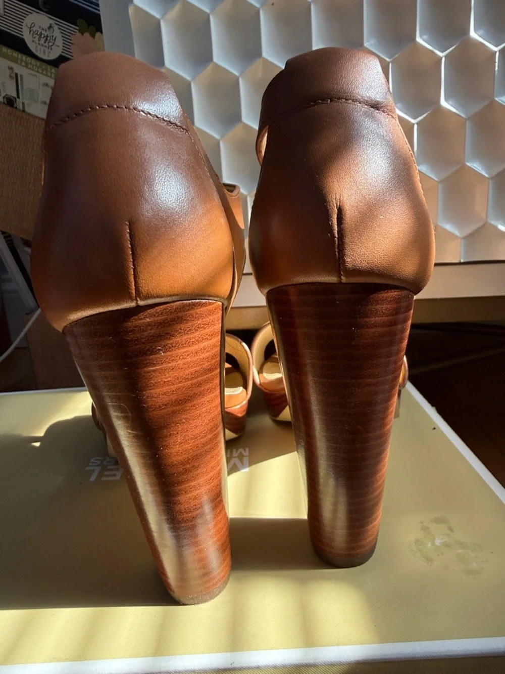 Michael Kors Brown Leather Zip Front Heeled Sandals - Picture 3 of 4